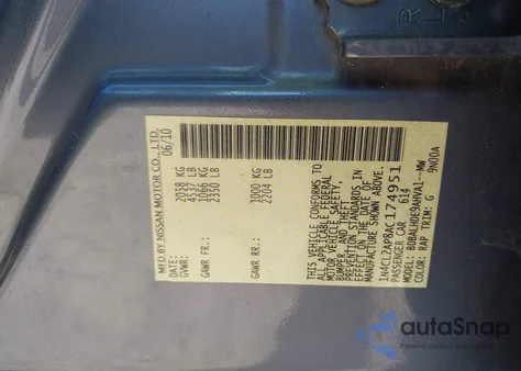 2010 Nissan Altima Hybrid z USA, uszkodzony, nr VIN 1N4CL2AP8AC174951